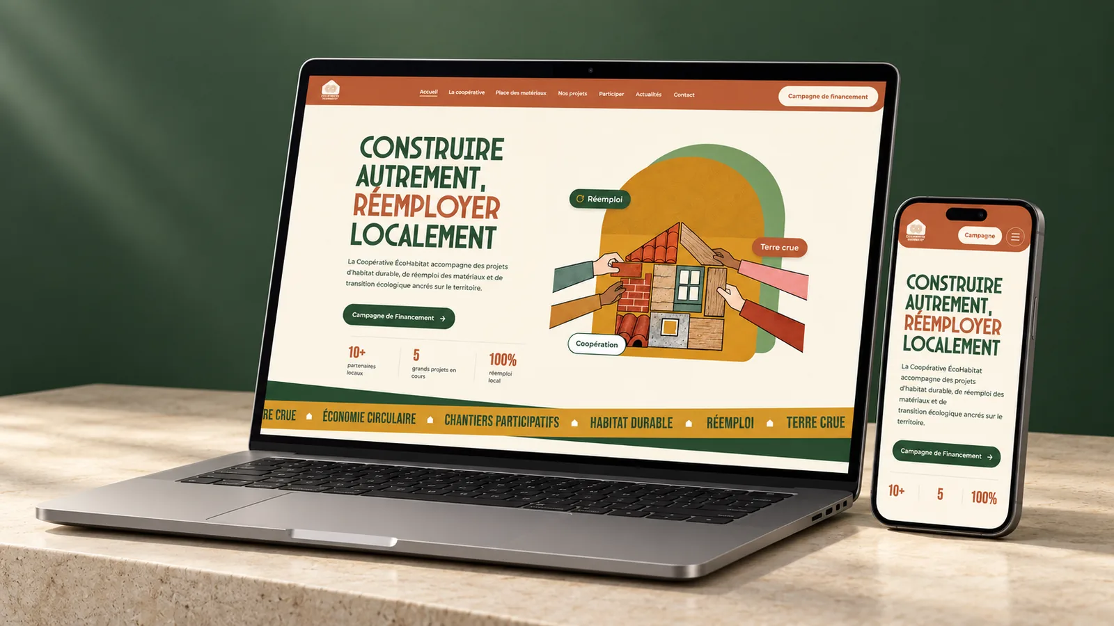 Page d’accueil du site refondu de la Coopérative ÉcoHabitat