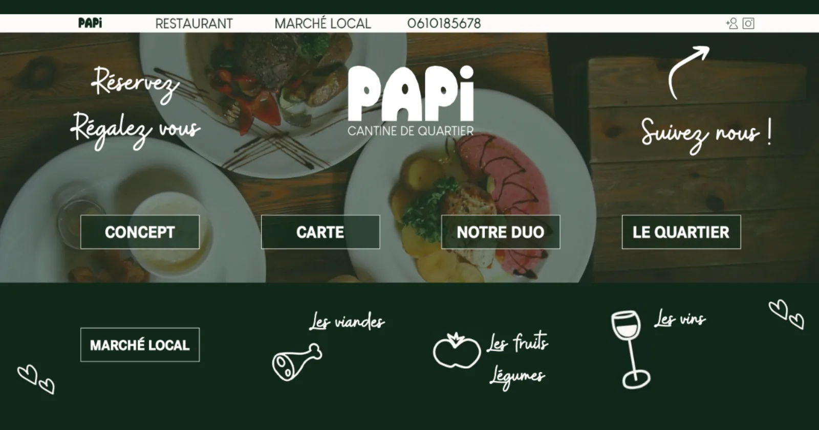 Maquette de la future page d’accueil du site de Papi Restaurant